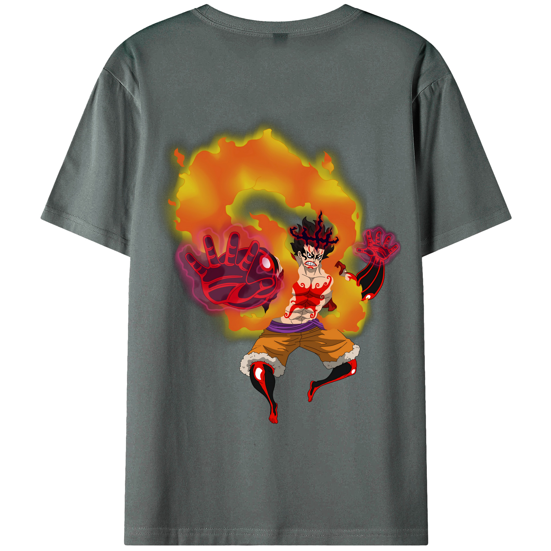 ワンピース モンキー・D・ルフィ ONE PIECE Monkey D. Luffy 綿100％ メンズ半袖Tシャツ（バックプリント） 通気性